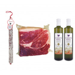 PACK 2 Olive Oil Extra + 1 Kg Iberian Ham + 1 Chorizo VELA